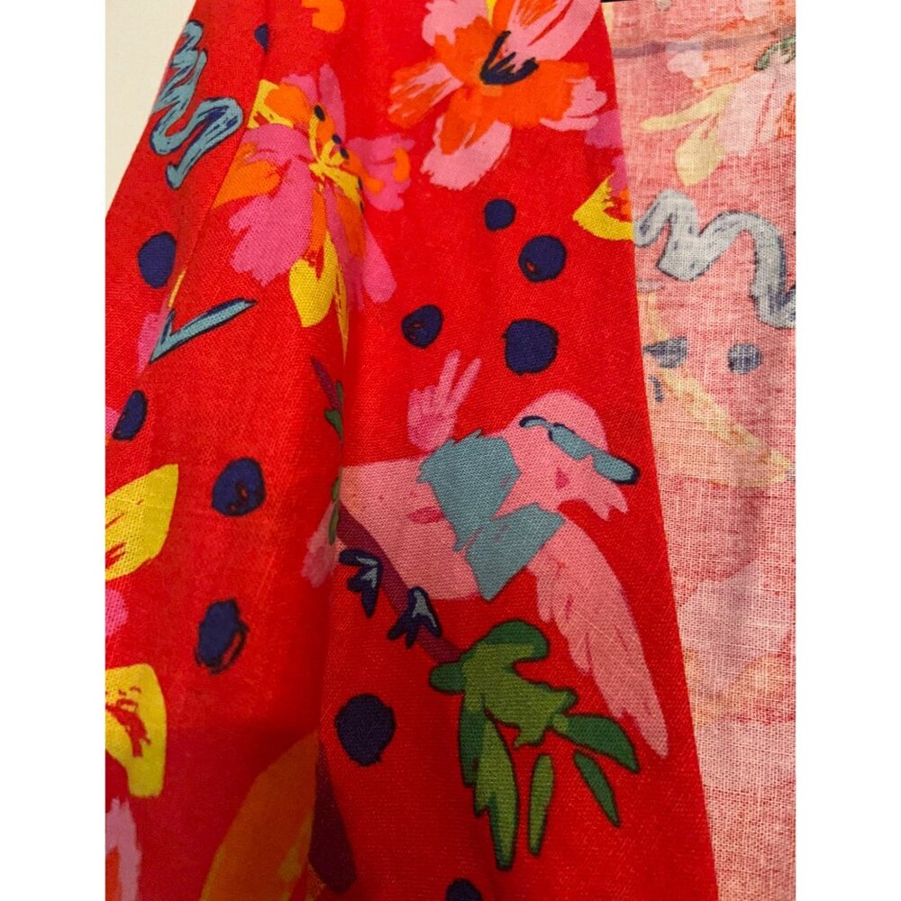 Maison D’Amelie LINEN Tie Front Blouse Womens M Red Floral Abstract Boho Cropped - Picture 7 of 7